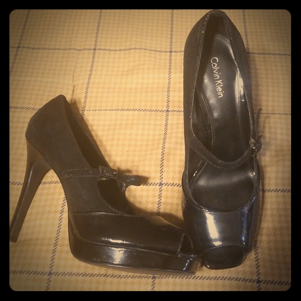 Calvin Klein Black Peep Toe Heels